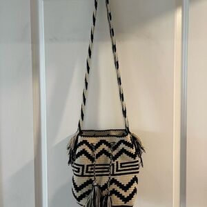 Black and Cream Patterned Women Bag